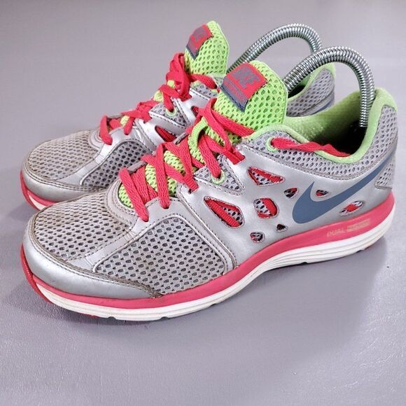 Nike Dual Fusion Lite Running Shoe Womens 7 Gray Neon Green Athletic Gym Sneaker - Picture 1 of 13